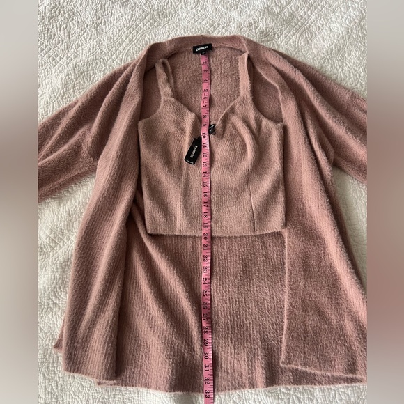 Express Dusty Pink TankTop Cami (NWT) and Cardigan Soft and Furry Sweater Set - Picture 10 of 11